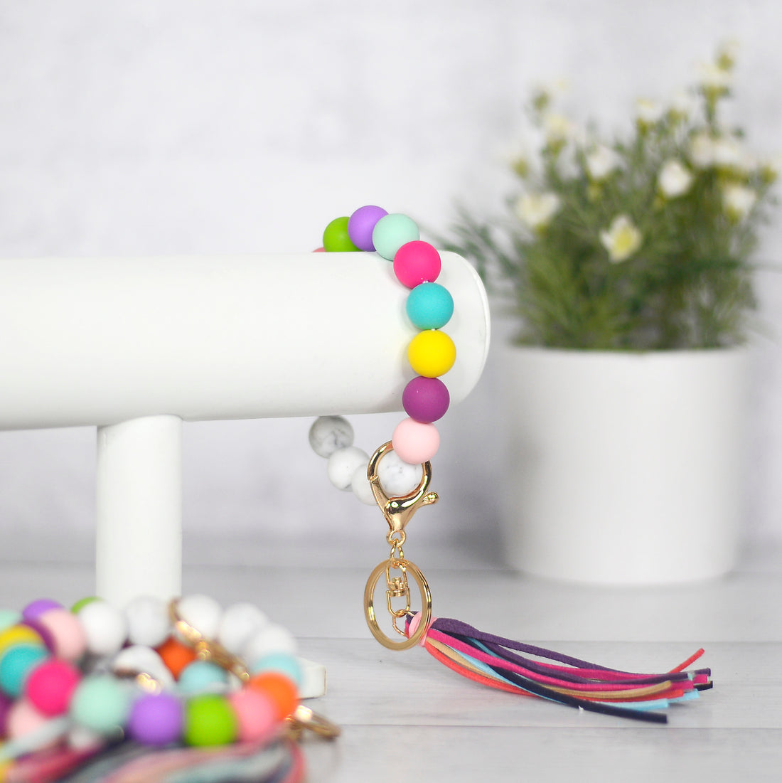 Rainbow Beaded Keychain
