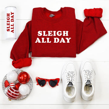Sleigh All Day Christmas Sweatshirt (Antique Cherry Red)