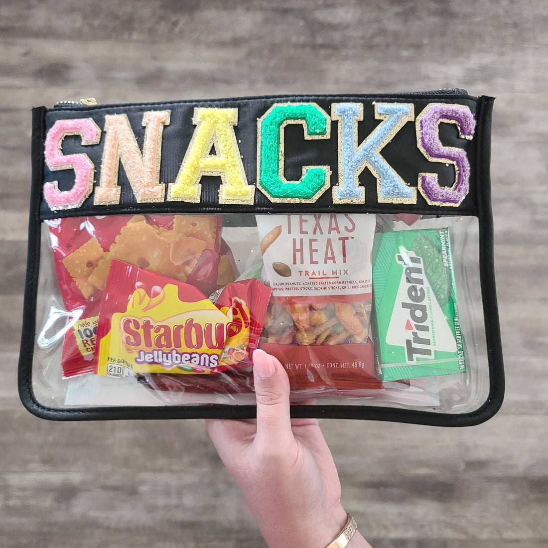 Snacks Bag, Black Colorway, Chenille Patches Bag
